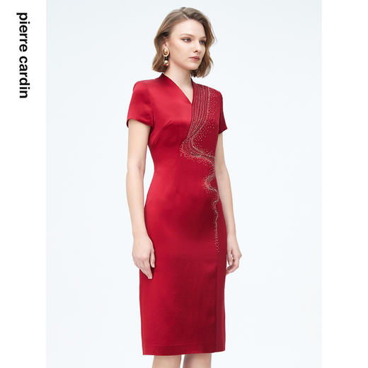 皮尔卡丹女装连衣裙醋酸V领短袖宴会场合礼服裙P4152D4025T0 商品图1