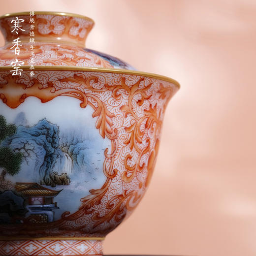 寒香窑乾隆梵红凤尾草山水壶承  山水听泉杯  山水两才盖碗  山水风水缸杯（缺货） 商品图4