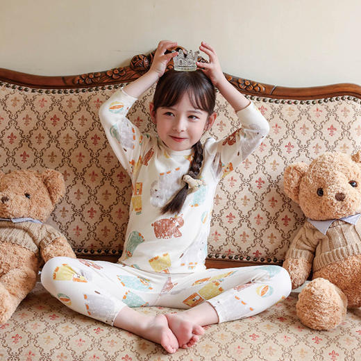 棉果果秋季新品内衣有机棉纱5A抗菌莫代尔80-130码女童男童套头套装M301302424526 商品图0