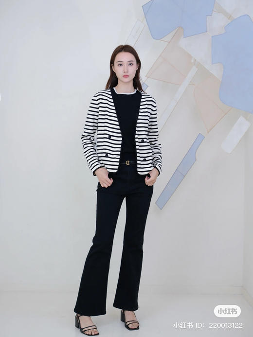 83-1 排他性独家圆正 法式优雅 16针超细棉 条纹针织薄外套 商品图14