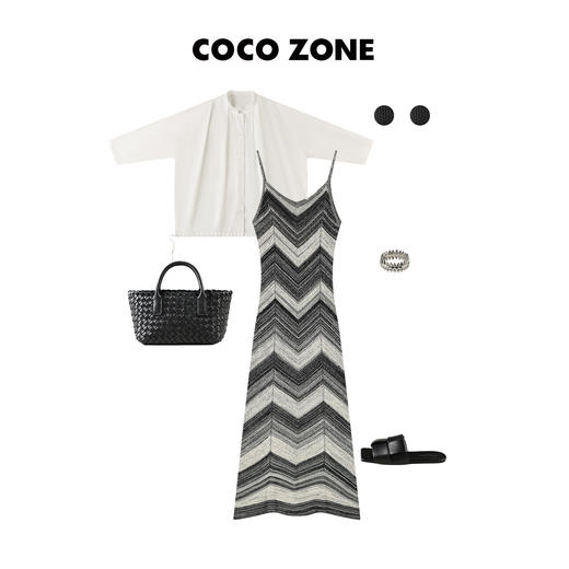 COCO ZONE 新款气质修身款针织波浪纹吊带裙 23C18793 商品图4