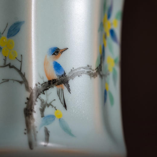 松涛彩绘汝窑天青棱线杯（水仙缥缈）（花鸟物语）（红竹萧萧）天青清尊杯（花鸟物语）（缺货） 商品图3