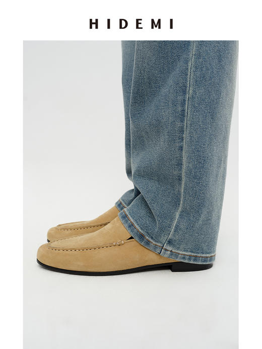 HIDEMI经典款极简进口麂皮乐福平底鞋 复古蓝/勃艮第红/华夫卡其米 商品图6