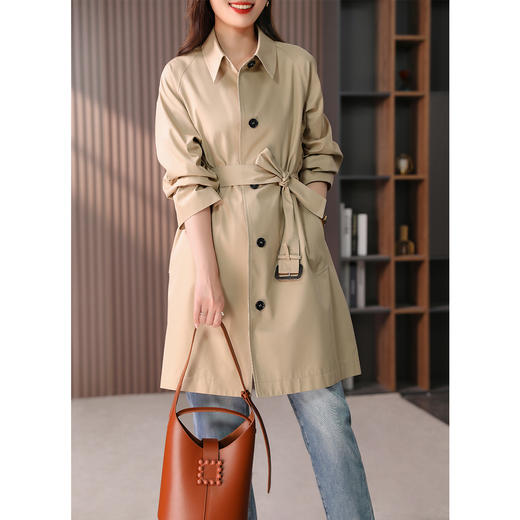 89378原形系带收腰风衣外套女2024秋季新款韩版中长款小个子显瘦上衣 商品图2