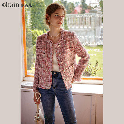 OLrain法式小香风短外套女秋冬2024新款气质名媛粉色小个子上衣 商品图0