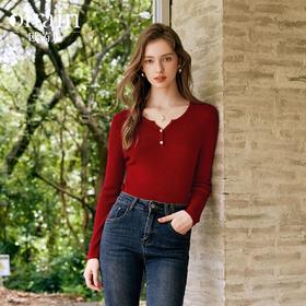 
OLrain欧芮儿法式红色薄款针织衫女早秋2024新款修身套头打底上衣