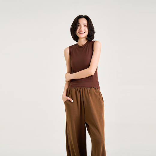 [肌理] 一体胸垫圆领无袖背心上衣 背部全包裹 商品图6