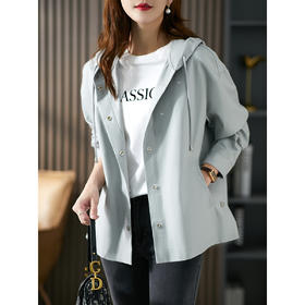 76290原形连帽短外套女2024秋季新款夹克韩版宽松显瘦外搭休闲风衣短款