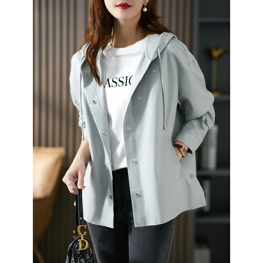 76290原形连帽短外套女2024秋季新款夹克韩版宽松显瘦外搭休闲风衣短款 商品图0