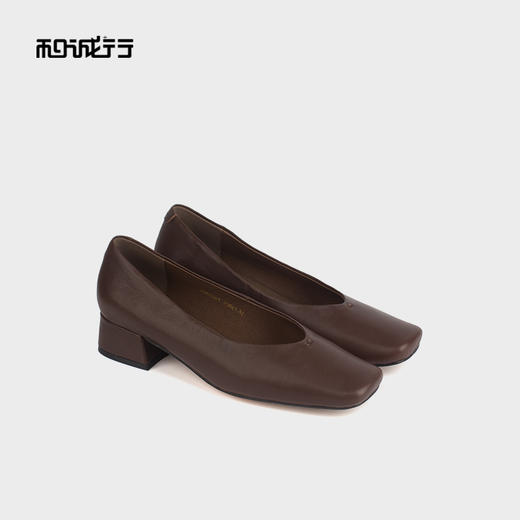 和诚行 2024秋冬新款法式气质方头浅口单鞋女百搭中跟单鞋2080001 商品图0
