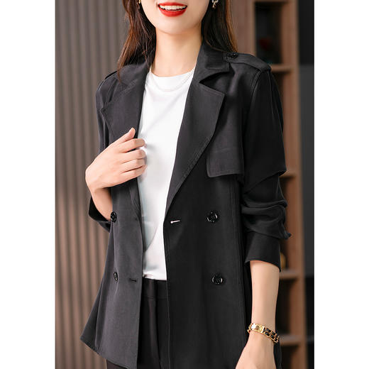 89417 原形高级感优雅天丝风衣女2024秋季新款宽松修身显瘦上衣短外套 商品图1