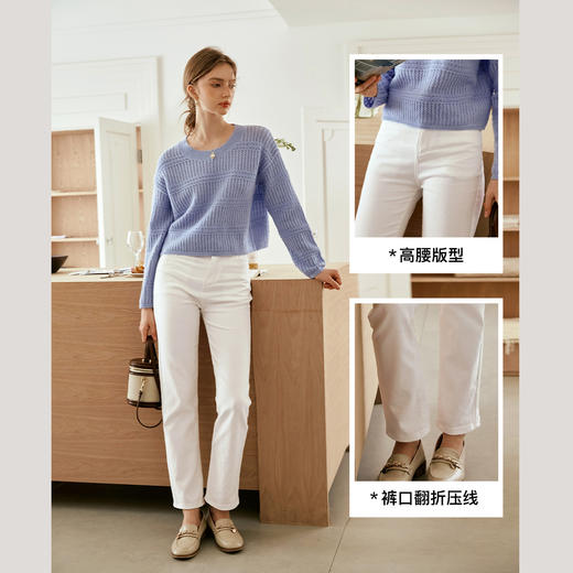 OLrain欧芮儿白色高腰牛仔裤女秋季2024新款休闲直筒百搭显瘦裤子 商品图2