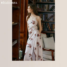 
OLrain欧芮儿法式花色无袖连衣裙女早秋2024新款印花显瘦吊带裙子