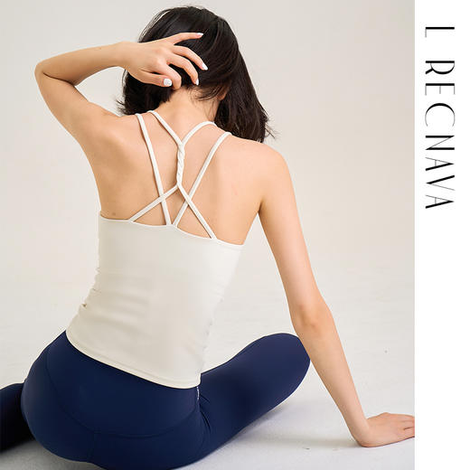 【裸感】一体杯胸垫美背背心 胸前交叉带 防走光 绞花带美背 瑜伽健身上衣 商品图6