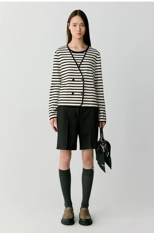 83-1 排他性独家圆正 法式优雅 16针超细棉 条纹针织薄外套 商品图3