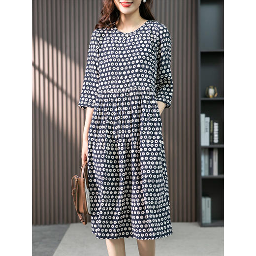 85692原形醋酸连衣裙女波点裙子夏季2024新款韩版收腰显瘦印花A字裙 商品图0