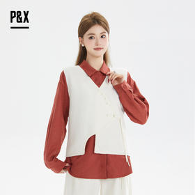 P&X设计师女装秋季休闲衫衣马甲两件套短款上衣 824315288 杏/红