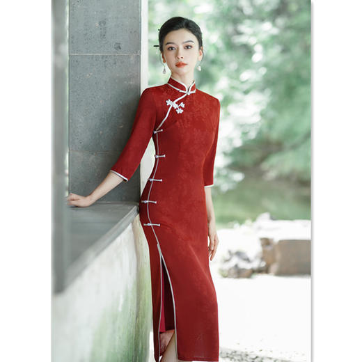 复古国风新娘长款中袖旗袍2024秋新款年轻女士旗袍SYK66518 商品图0