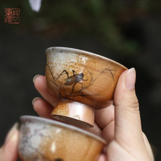 问庐柴烧手绘虫草 茶杯（缺货） 商品图3