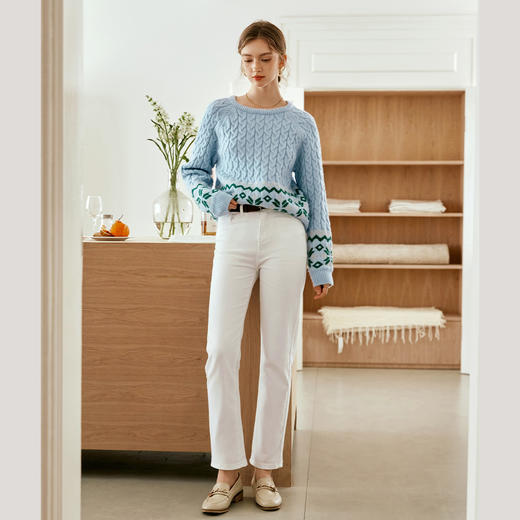 OLrain欧芮儿白色高腰牛仔裤女秋季2024新款休闲直筒百搭显瘦裤子 商品图3