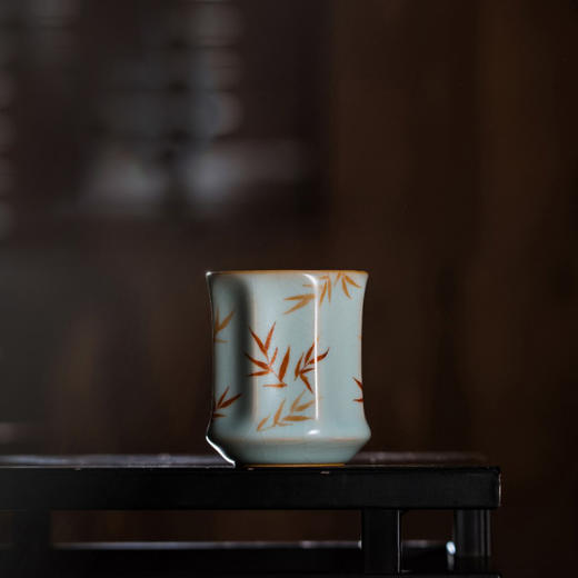 松涛彩绘汝窑天青棱线杯（水仙缥缈）（花鸟物语）（红竹萧萧）天青清尊杯（花鸟物语）（缺货） 商品图0