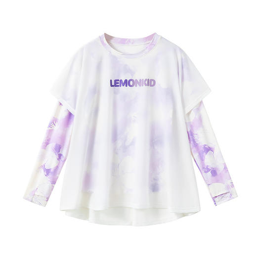 【冰感科技 即穿即凉！】lemonkid柠檬宝宝女童假两件防晒衣凉感速干T恤2024新款上衣儿童运动长袖T 商品图4