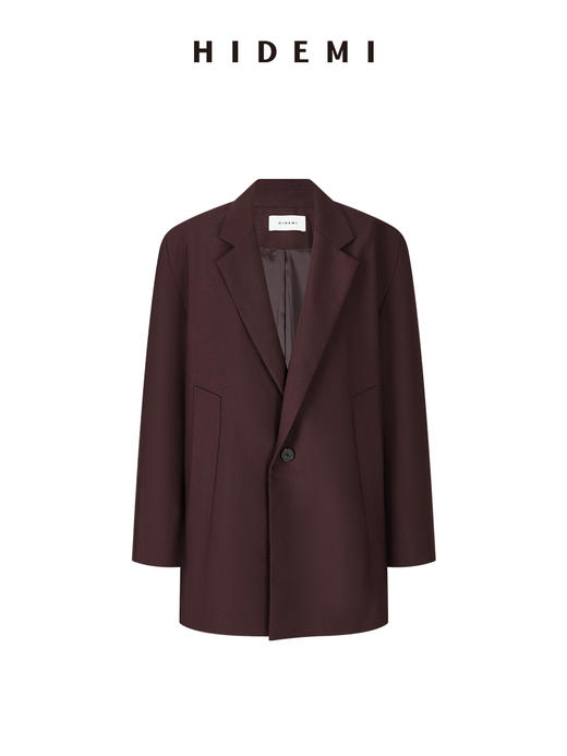 HIDEMI 极简设计感甄选斜纹精纺羊毛挺括感立体剪裁翻领式宽肩宽松西装套装 黑色/勃艮第红 西装/烟管长裤 商品图12