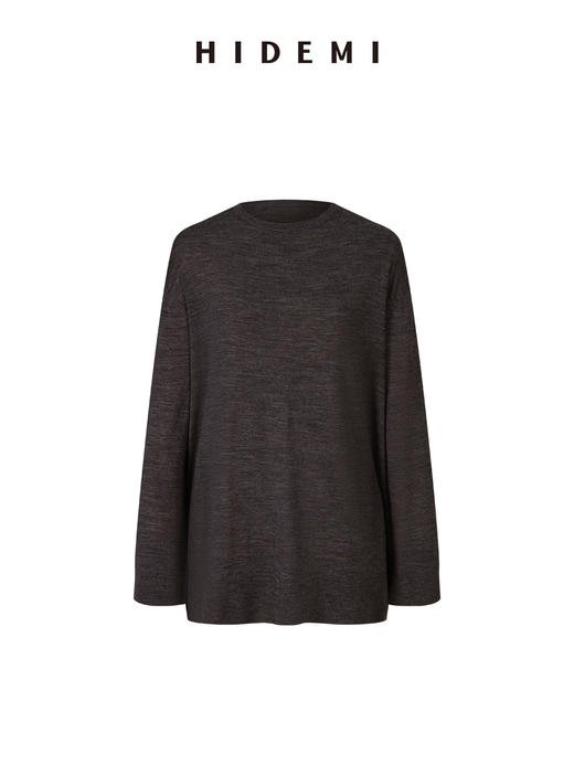 HIDEMI 澳洲进口美利奴羊毛系列60支极细精纺羊毛极简圆领廓形感毛衣半裙套装 乌木棕/深烟灰 商品图7