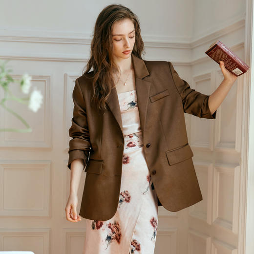 OLrain欧芮儿法式咖色西装外套女早秋通勤百搭小西服高级感上衣 商品图1