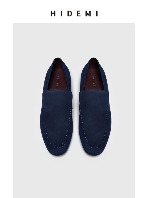 HIDEMI经典款极简进口麂皮乐福平底鞋 复古蓝/勃艮第红/华夫卡其米 商品图8