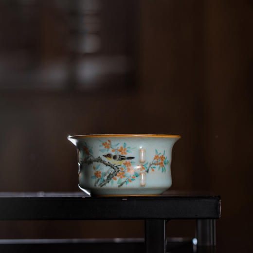 松涛彩绘汝窑天青棱线杯（水仙缥缈）（花鸟物语）（红竹萧萧）天青清尊杯（花鸟物语）（缺货） 商品图5