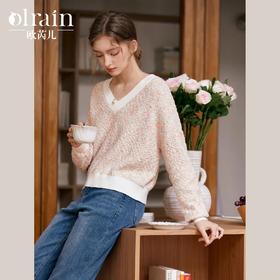 OLrain欧芮儿法式幻彩V领针织衫女秋季2024新款宽松落肩显瘦上衣