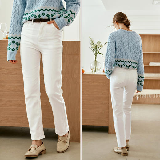 OLrain欧芮儿白色高腰牛仔裤女秋季2024新款休闲直筒百搭显瘦裤子 商品图1