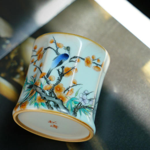 松涛彩绘汝窑天青棱线杯（喜上眉梢）（缺货） 商品图2