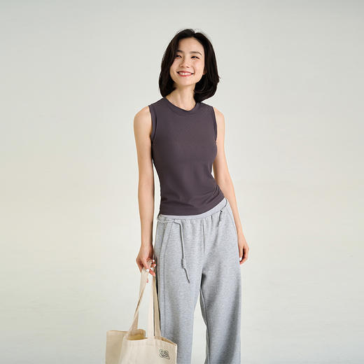 [肌理] 一体胸垫圆领无袖背心上衣 背部全包裹 商品图10