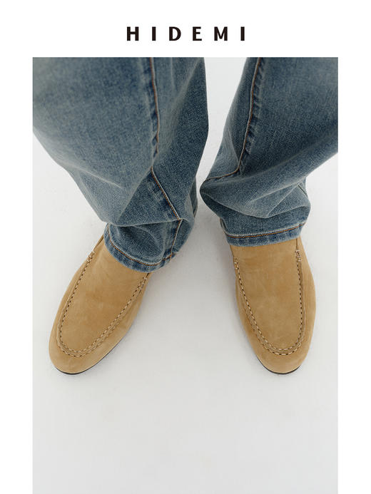 HIDEMI经典款极简进口麂皮乐福平底鞋 复古蓝/勃艮第红/华夫卡其米 商品图5