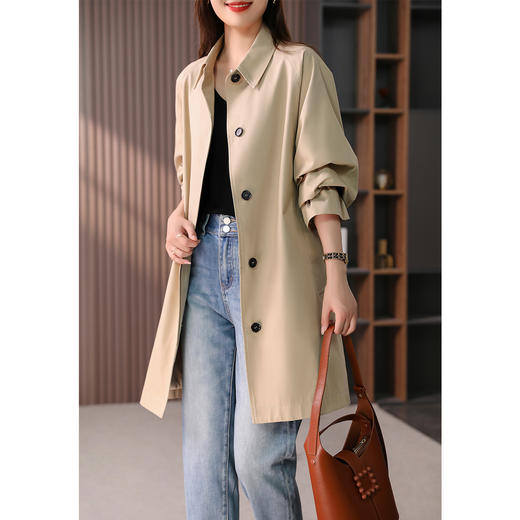 89378原形系带收腰风衣外套女2024秋季新款韩版中长款小个子显瘦上衣 商品图1