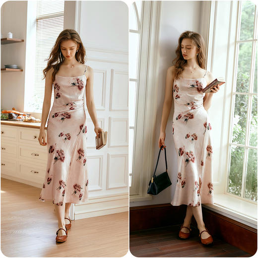 
OLrain欧芮儿法式花色无袖连衣裙女早秋2024新款印花显瘦吊带裙子 商品图4