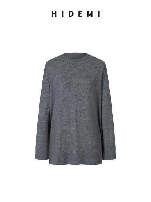HIDEMI 澳洲进口美利奴羊毛系列60支极细精纺羊毛极简圆领廓形感毛衣半裙套装 乌木棕/深烟灰 商品图6