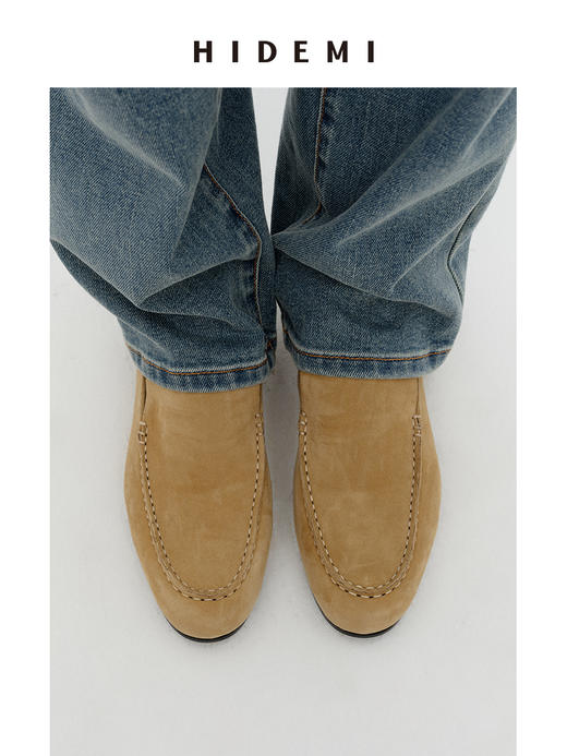 HIDEMI经典款极简进口麂皮乐福平底鞋 复古蓝/勃艮第红/华夫卡其米 商品图4