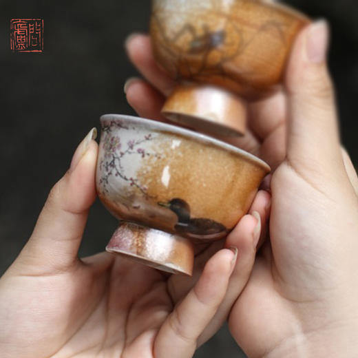 问庐柴烧手绘野鸭 手绘鱼草 茶杯（缺货） 商品图1