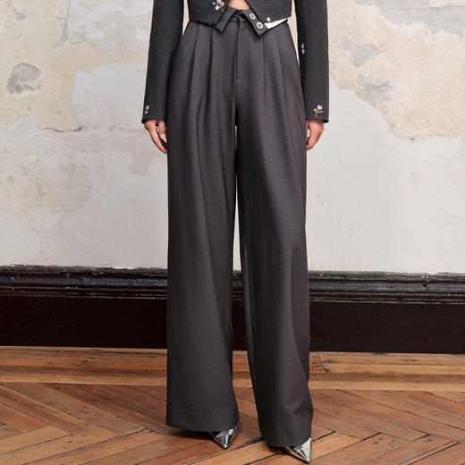 极简垂坠感阔腿裤通勤风西裤女格雷系穿搭MC88PA547A80 商品图2