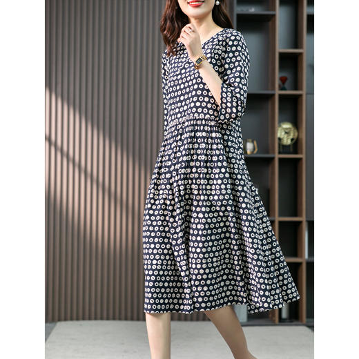 85692原形醋酸连衣裙女波点裙子夏季2024新款韩版收腰显瘦印花A字裙 商品图2