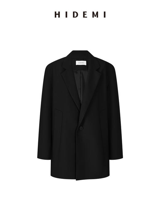 HIDEMI 极简设计感甄选斜纹精纺羊毛挺括感立体剪裁翻领式宽肩宽松西装套装 黑色/勃艮第红 西装/烟管长裤 商品图11