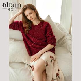 OLrain欧芮儿法式酒红色毛衣女秋季2024年新款复古宽松简约上衣