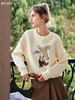 OLrain法式奶油色卫衣女早秋2024年新款宽松简约通勤刺绣套头上衣 商品缩略图0