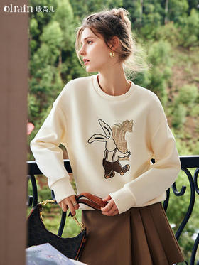 OLrain法式奶油色卫衣女早秋2024年新款宽松简约通勤刺绣套头上衣