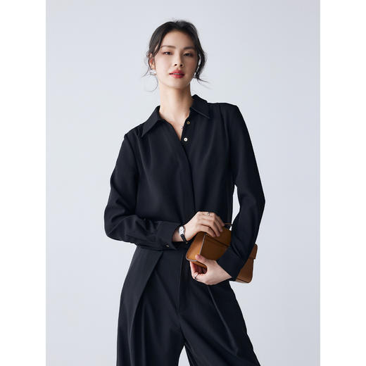 棉仓352604005-重磅二醋酸小金扣衬衫女 春秋高级光泽感气质垂坠上衣通勤感 商品图0