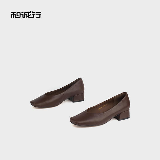 和诚行 2024秋冬新款法式气质方头浅口单鞋女百搭中跟单鞋2080001 商品图2