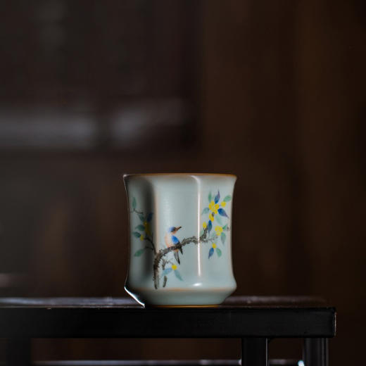 松涛彩绘汝窑天青棱线杯（水仙缥缈）（花鸟物语）（红竹萧萧）天青清尊杯（花鸟物语）（缺货） 商品图2